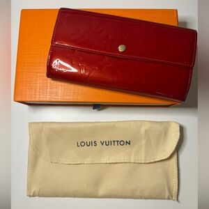 LOUIS VUITTON Monogram Vernis Sarah Wallet Envelope Red Leather - Full Inclusion